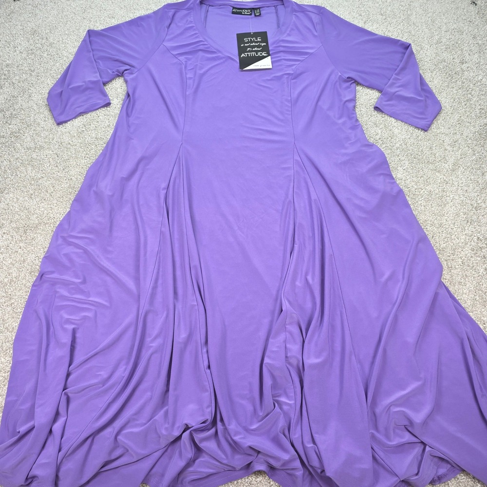 Attitudes by Renee Purple Como Jersey V-Neck Godet Midi Dress 1XP NEW